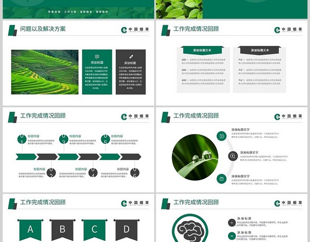绿色高级中国烟草工作汇报商务介绍说明述职竞聘PPT模板