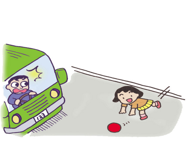 卡通横穿马路危险插画设计