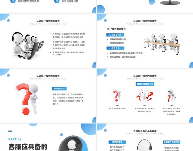 蓝色商务3D人物客户服务培训PPT课件客服培训