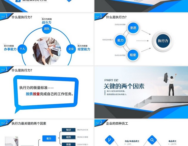 蓝灰简约企业员工执行力培训PPT模板