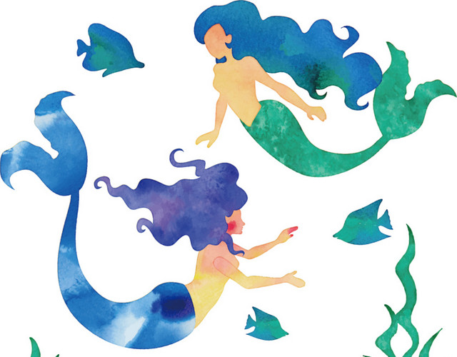 矢量手绘插画美人鱼