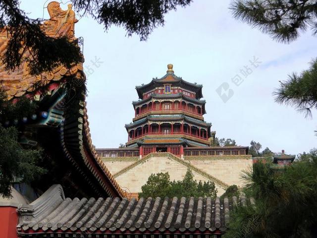 红色旅游中国风宫楼高耸宣传背景图片