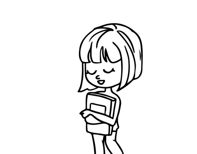 简笔画黑色女学生
