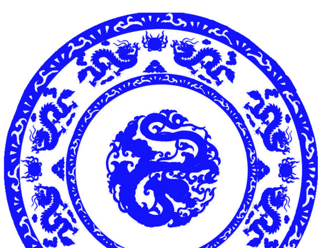 圆形青花龙纹