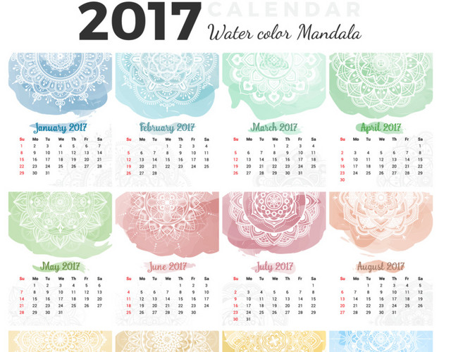 矢量2017年花纹背景日历