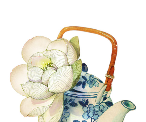 手绘青花瓷水彩茶壶