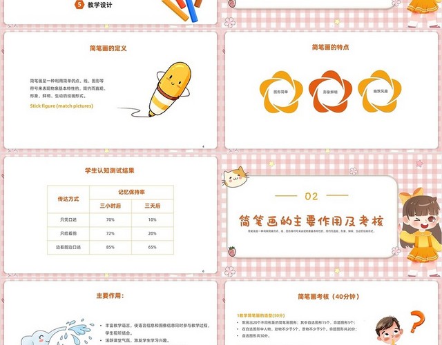 粉色卡通儿童风格简笔画教学PPT说课PPT教学简笔画教师基本功之