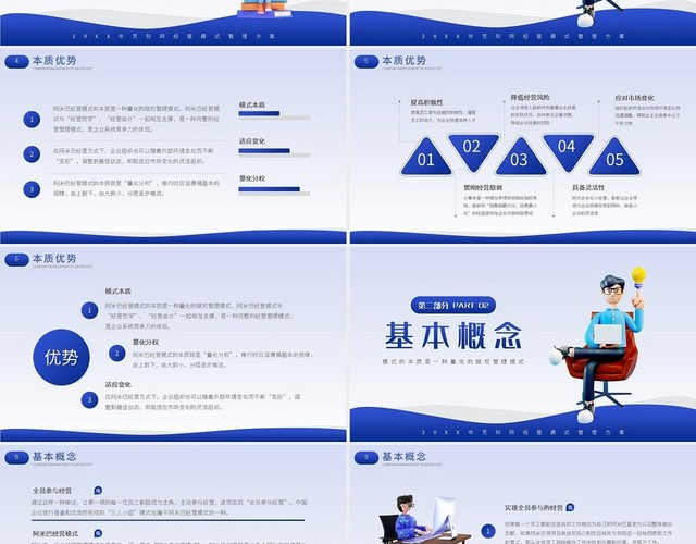 蓝色3D商务风公司管理方案汇报PPT模板