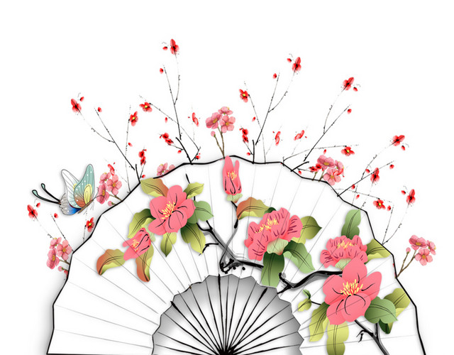 中国风扇子桃花免费素材