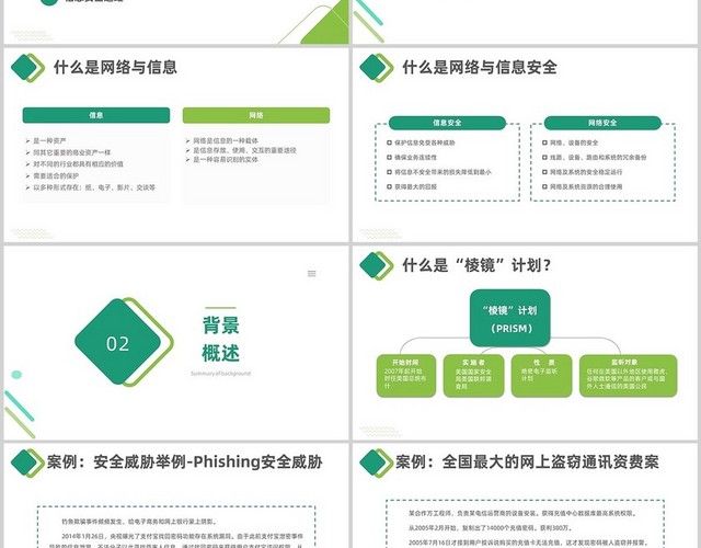 蓝绿色清新简约风网络与信息安全讲座PPT