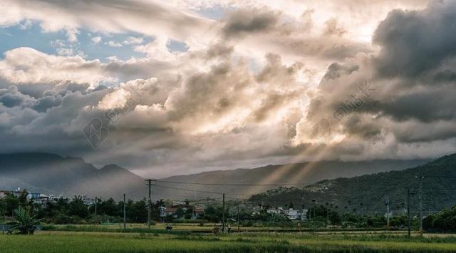 風景 田園 台灣 多雨的 云 农村 村 日落 晚间 景观