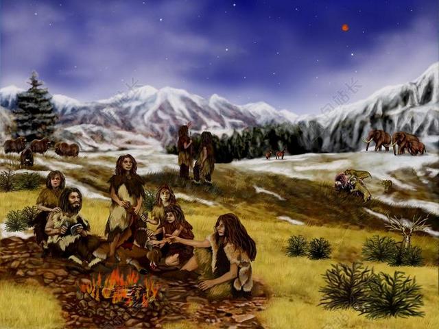 绘画史前山人自然生存背景图片