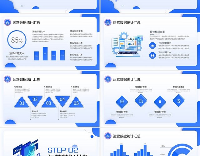 蓝色简约商务简约风运营复盘报告PPT模板