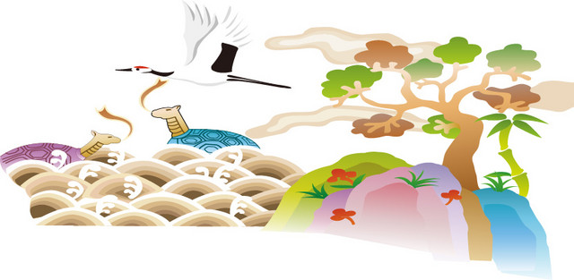 山水中国画仙鹤素材