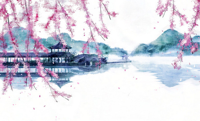手绘山水画素材