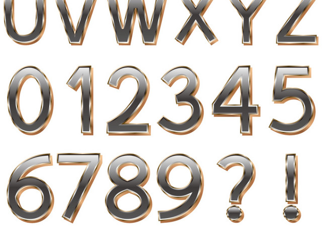 金色立体字母数字矢量图形图标