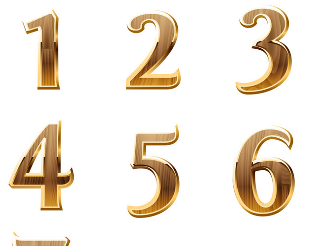0-9数字金边木质底纹数字符号