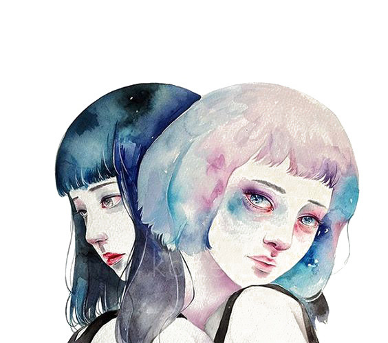 手绘水彩二次元少女