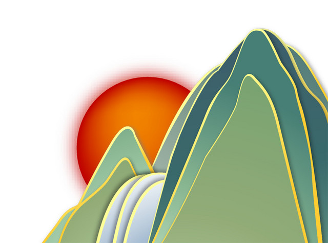 卡通山峰太阳