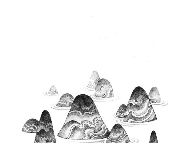 黑色水墨画山丘
