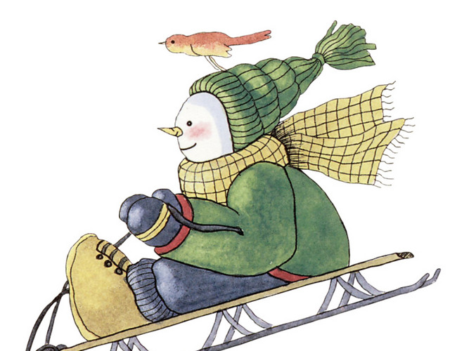 卡通可爱小雪人滑雪