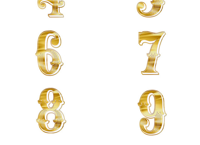 0-9数字高清免抠欧式金色渐变数字