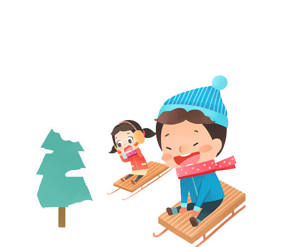 孩子在雪地上滑雪