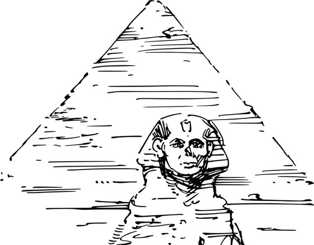 手绘古埃及金字塔狮身人面像线稿