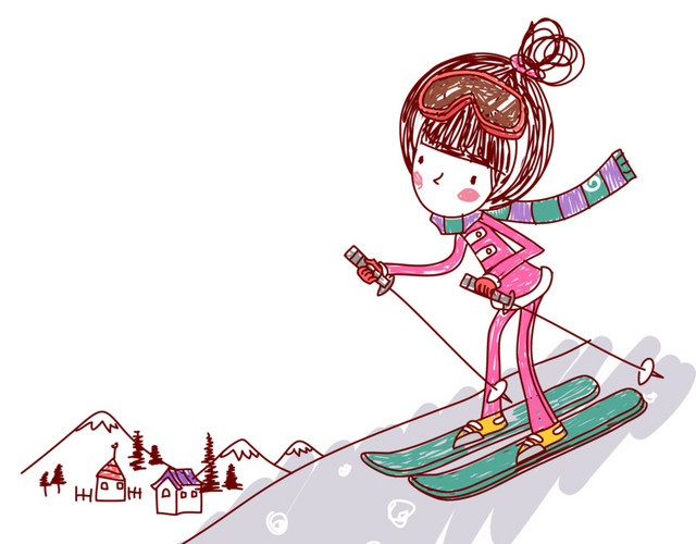 滑雪装饰漫画