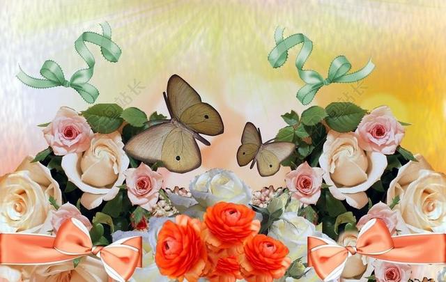 玫瑰 蝴蝶 弓 鲜花 插花