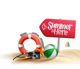 SUMMER 沙滩 指示牌 红色 游泳圈