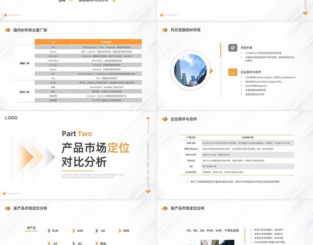 橙色水彩简约商务竞品分析企业报告PPT模板