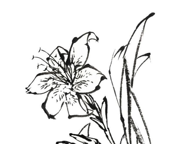 黑色水墨兰花素材