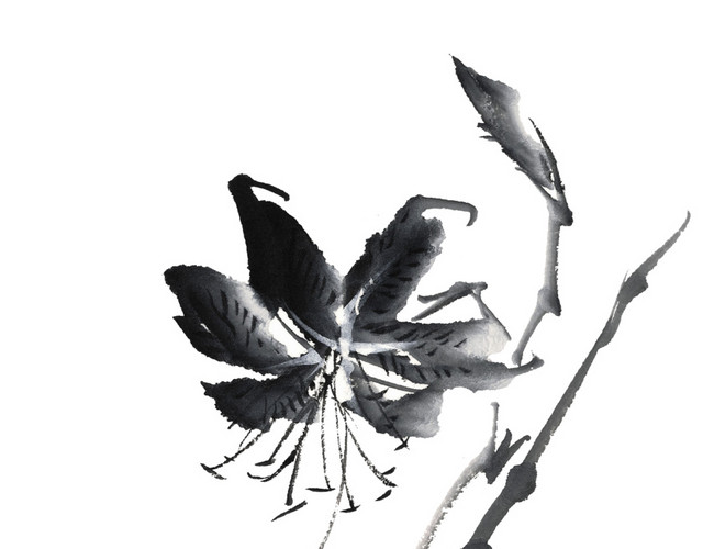 黑色水墨花素材