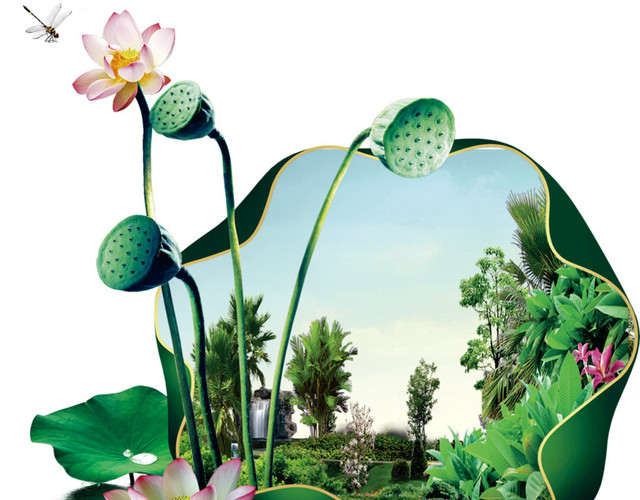 中国风古风莲花莲叶创意画框