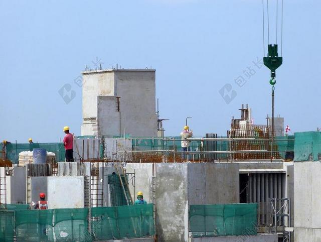 建设起重机建筑施工工人蓝色重型设备背景图片
