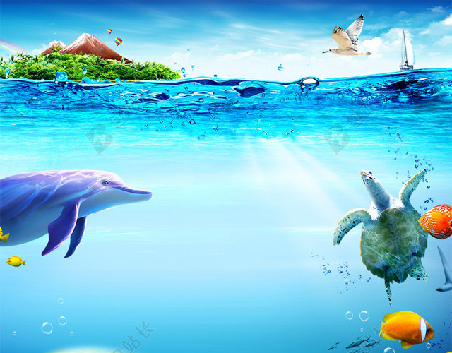 清新海洋世界蓝色背景