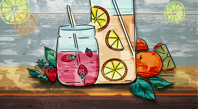 创意简约制单插画夏季果汁饮料海报背景