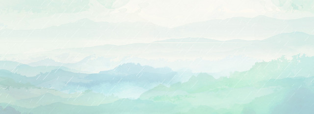 中国风雨水山脉水彩渲染蓝色BANNER