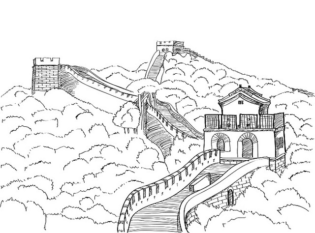 国画风格长城标志