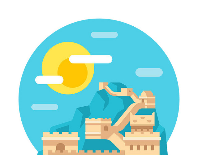 蓝色简约卡通长城
