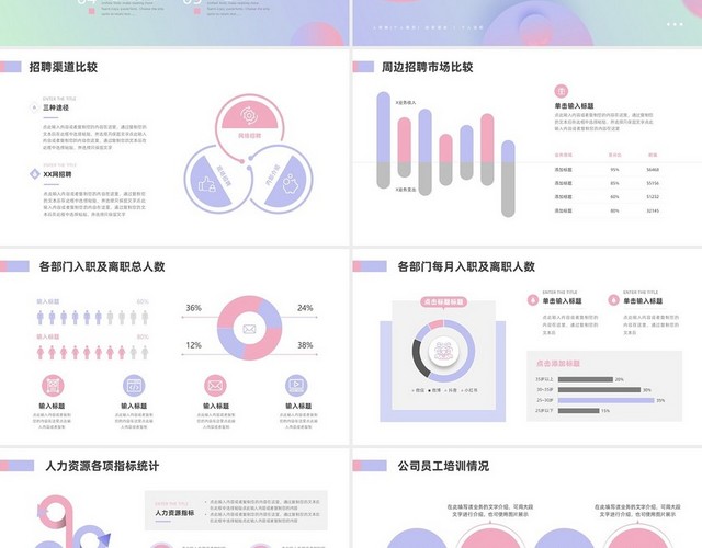 紫色粉色清新渐变人力资源工作汇报PPT模板