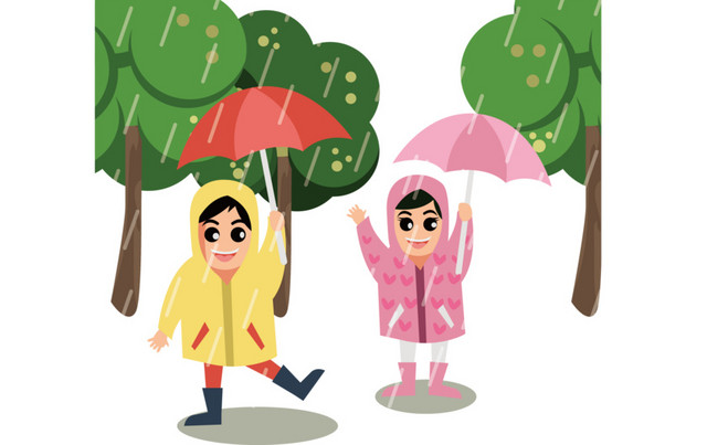 夏天雨中玩耍的人矢量免抠图素材