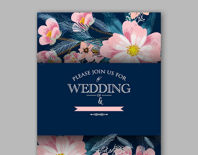 水彩盛开的花朵叶子婚礼请帖