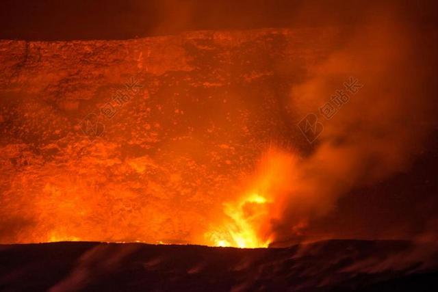 火山 岩浆 流动 喷发 景观 活跃 热 地质 火山口 夜