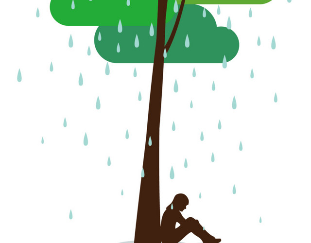 下雨的午后插画矢量