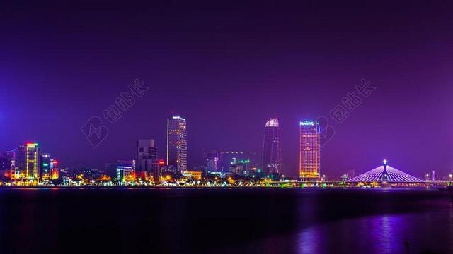 岘港 越南 达南 天际线 夜 河 桥 市容 旅游 旅行