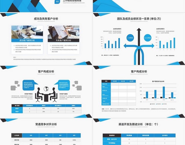 蓝色简约商务销售年终总结工作总结工作汇报PPT模板