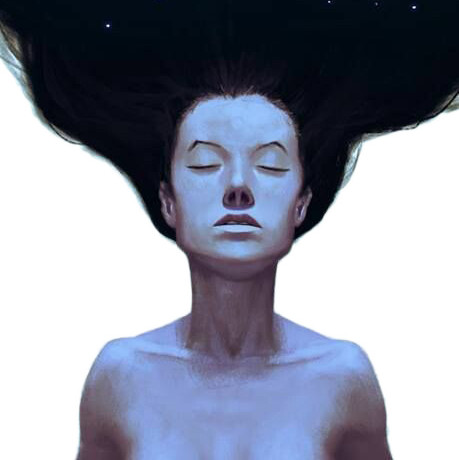 深蓝色唯美头发星空插画