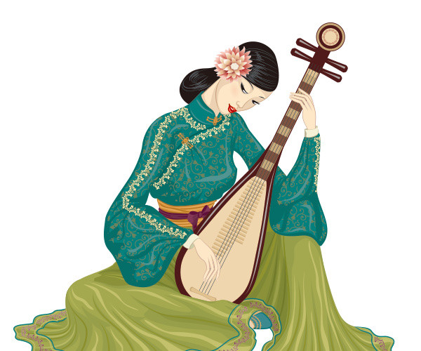 古代女子琵琶弹唱